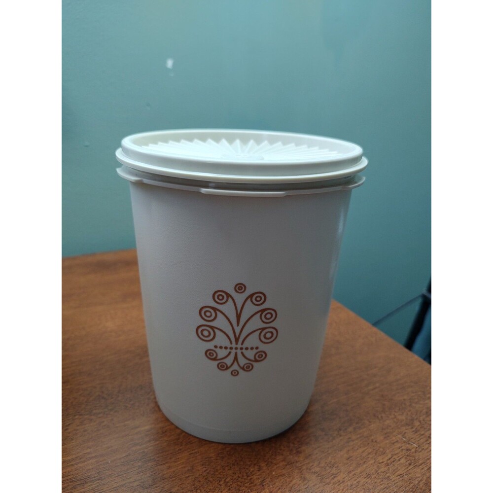 Vintage Tupperware Servalier Canister Ivory 809-13 Retro Kitchenware 7"X 6"